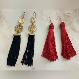 (2) vici fringe long statement earrings red,blue